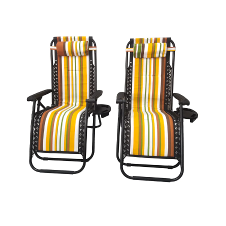 Lot de 2 Chaise de camping pliable zéro gravité, pour le jardin et de plage, jaune rayé