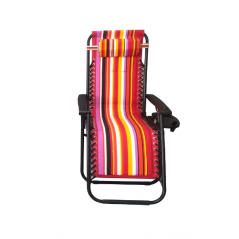 Folding Lounger for Garden and Beach, Red Striped Color