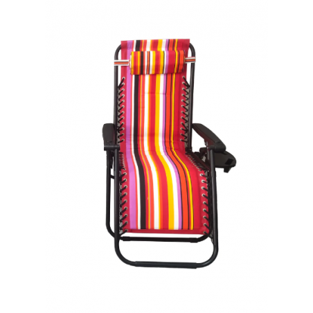 Folding Lounger for Garden and Beach, Red Striped Color