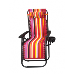 Folding Lounger for Garden and Beach, Red Striped Color