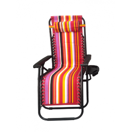 Folding Lounger for Garden and Beach, Red Striped Color