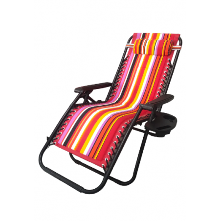 Folding Lounger for Garden and Beach, Red Striped Color
