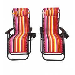 Lot de 2 Chaise de camping pliable zéro gravité, pour le jardin et de plage, rouge rayé