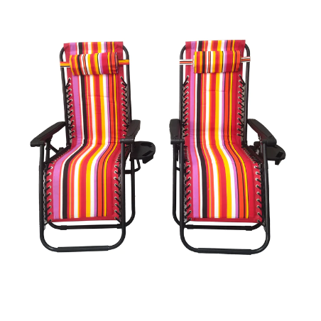 Lot de 2 Chaise de camping pliable zéro gravité, pour le jardin et de plage, rouge rayé