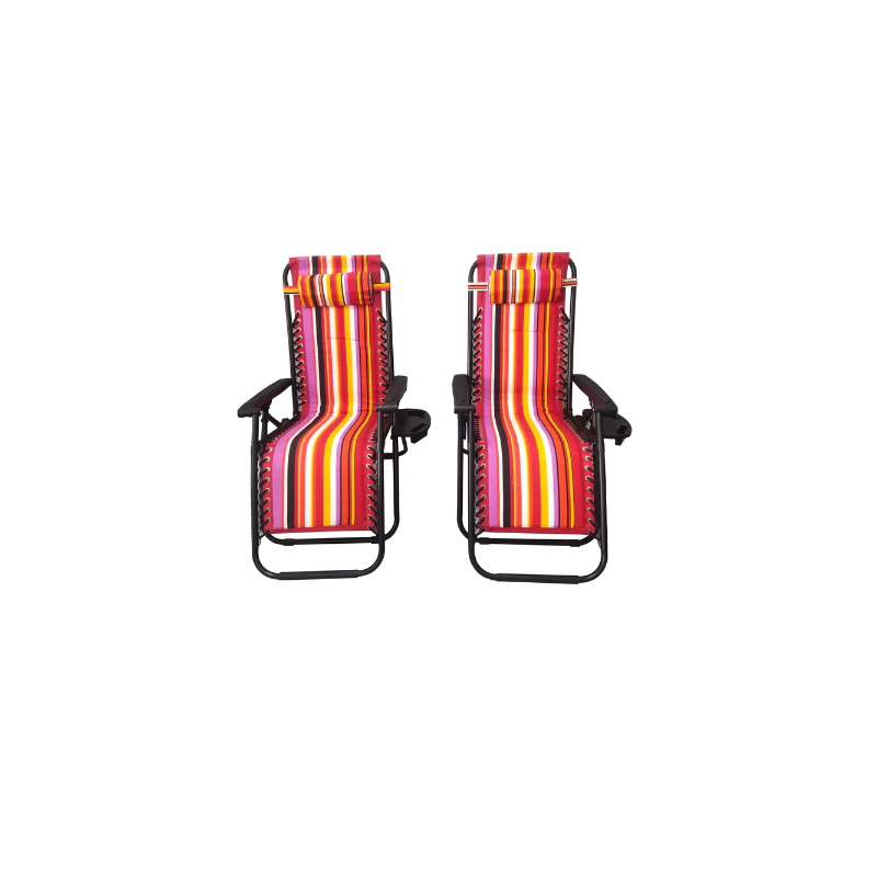 Pack of 2 Folding Loungers for Garden and Beach, Red Striped Color