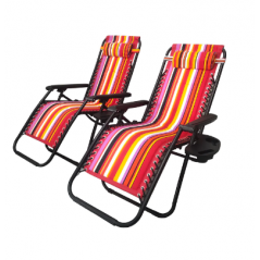 Tumbona Plegable para jardin y Playa, Rayado Rojo (Pack 2)