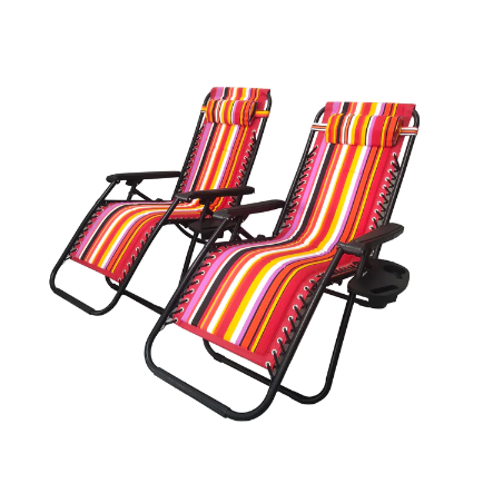Lot de 2 chaises longues pliantes pour jardin et plage, couleur rayée rouge