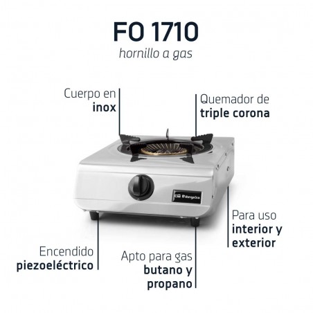 Fogão a gás butano ou propano Orbegozo FO1710 em aço inoxidável, para interior e exterior