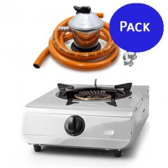 Pack Butane or propane gas stove FO1710 Orbegozo stainless steel, indoor and outdoor + Complete butane gas regulator