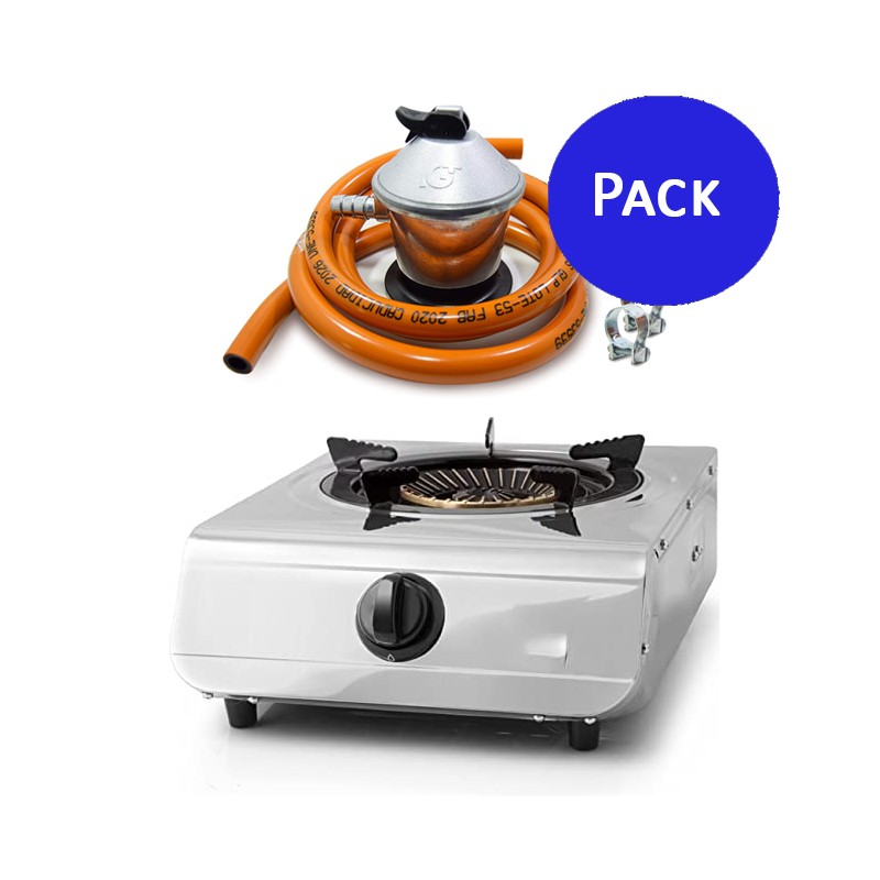 Pack Butane or propane gas stove FO1710 Orbegozo stainless steel, indoor and outdoor + Complete butane gas regulator