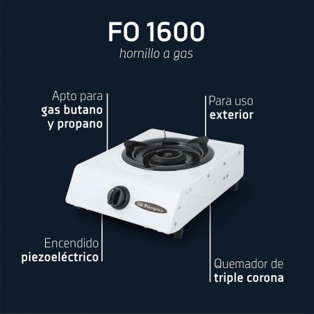 Fornello a gas butano o propano Orbegozo FO1600, acciaio inossidabile, 1 bruciatore