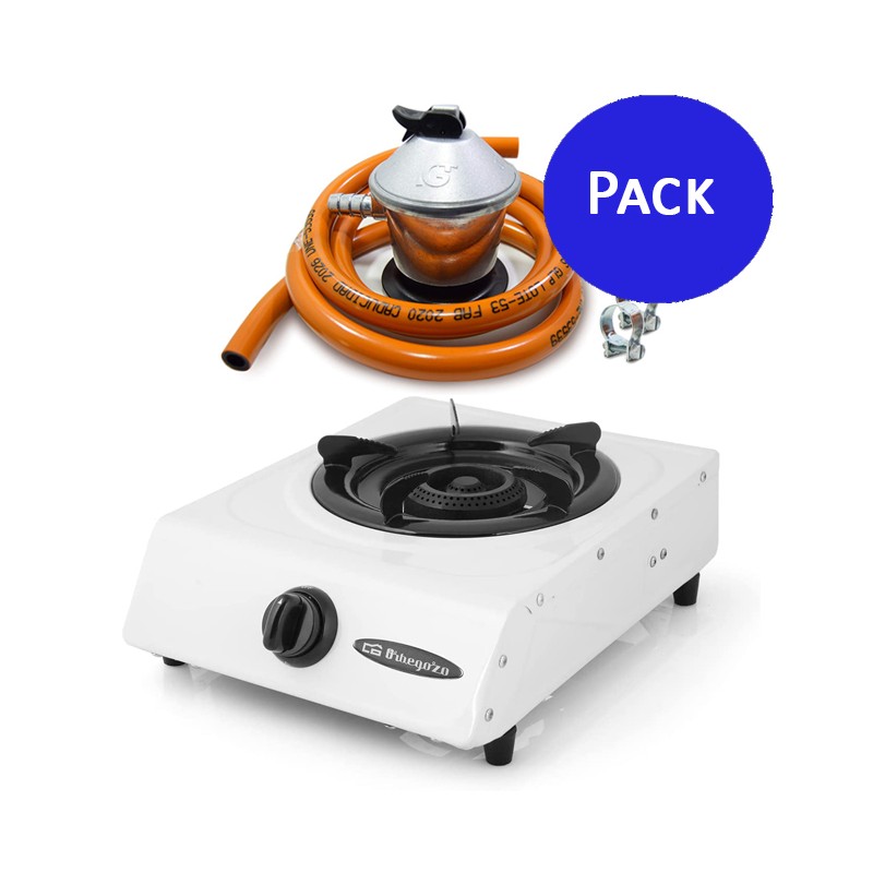 Butane or propane gas stove. Piezoelectric ignition. Outdoor use + Complete butane gas regulator. Butane or propane gas stove. Piezoelectric ignition. Outdoor use + Complete butane gas regulator.