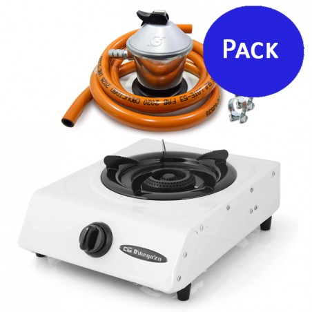 Butane or propane gas stove. Piezoelectric ignition. Outdoor use + Complete butane gas regulator.