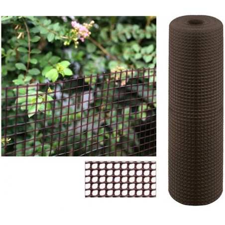 Maille plastique carré 1x1 cm, marron 1 x 25 m, clôture artificiel pour terrasses, balcons ou jardins