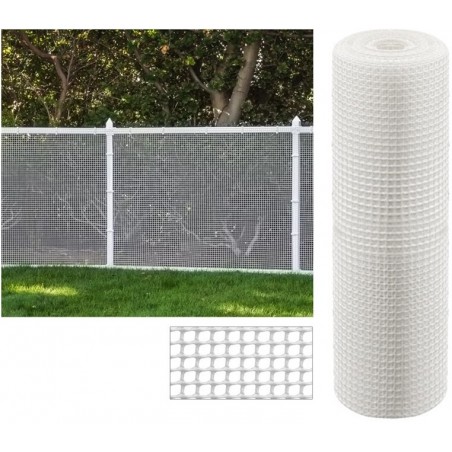 Maille plastique carré 1x1 cm, blanc 1 x 25 m, clôture artificiel pour terrasses, balcons ou jardins