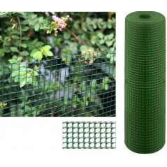 Malla de plástico cuadrada para terrazas, balcones o vallados 1 x 25 m, cuadros 2x2 cm, verde