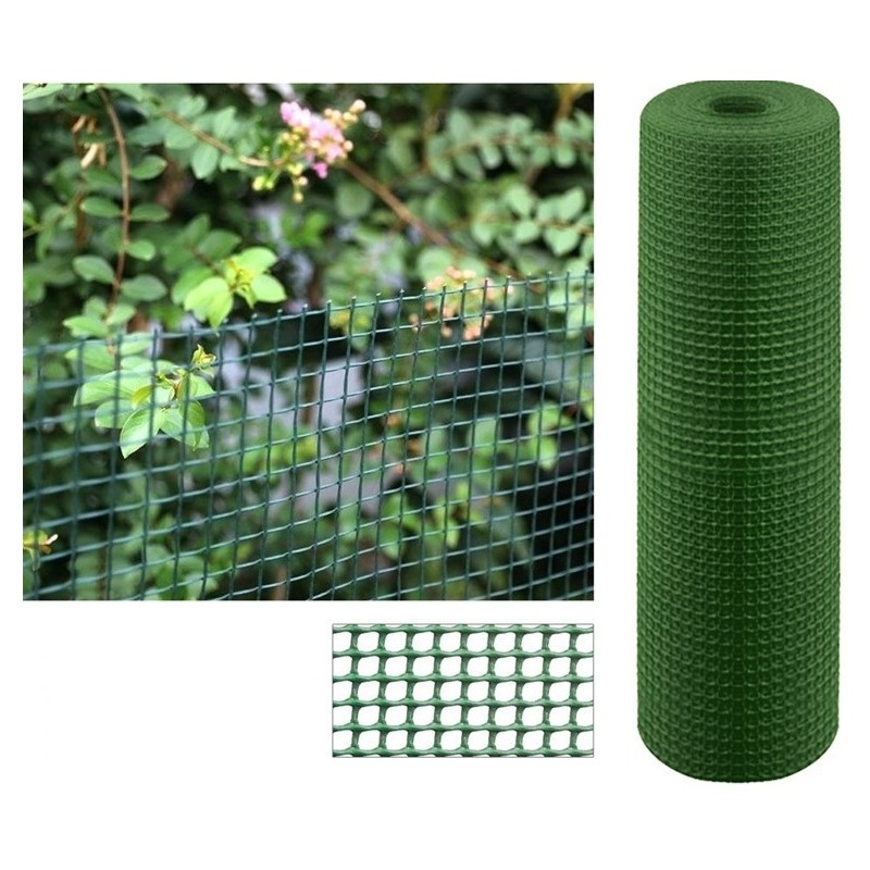 Maille plastique carré 2x2 cm, vert 1 x 25 m, clôture artificiel pour terrasses, balcons ou jardins