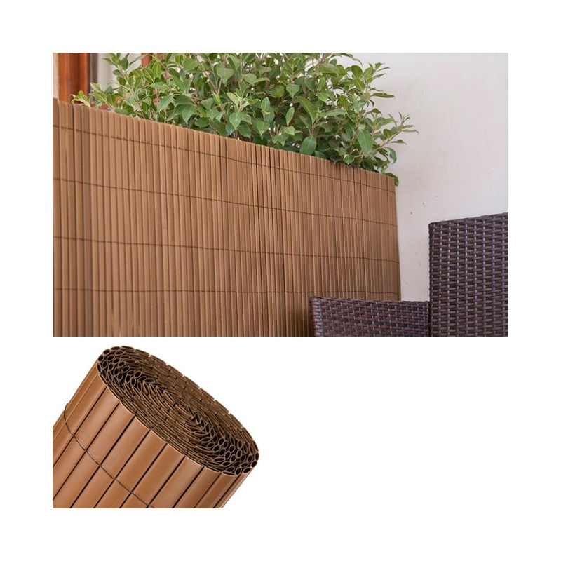 Canisse Synthétique PVC double 1,5 x 3 m avec Cannes Entières chocolat, Brise-Vue pour Jardins, Balcons et Clôtures