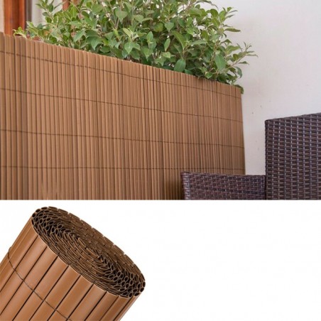 Canisse Synthétique PVC double 1,5 x 3 m avec Cannes Entières chocolat, Brise-Vue pour Jardins, Balcons et Clôtures