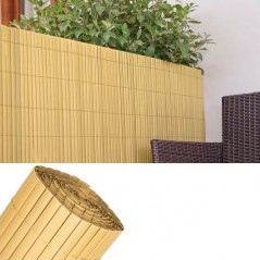 Canisse Synthétique PVC double 1,5 x 5 m avec Cannes Entières naturelle, Brise-Vue pour Jardins, Balcons et Clôtures