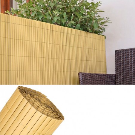 Canisse Synthétique PVC double 1,5 x 5 m avec Cannes Entières naturelle, Brise-Vue pour Jardins, Balcons et Clôtures