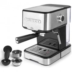 Espresso-Kaffeemaschine mit 2 Kaffeeausläufen und Milchaufwärm-/Aufschäumfunktion, geeignet für gemahlenen Kaffee und Lacor-Kaps