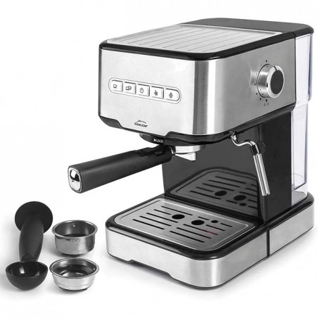 Cafeteira expresso com 2 saídas de café e função de aquecimento/espuma de leite, adequada para café moído e cápsulas Lacor.