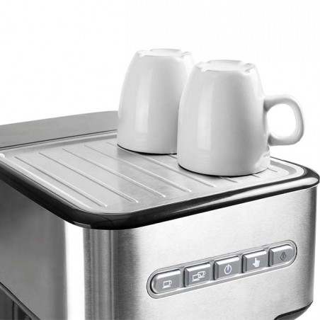 Cafetière expresso avec 2 sorties café et fonction chauffage/moussage du lait, adaptée au café moulu et aux capsules Lacor.
