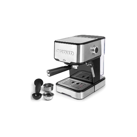 Cafetière expresso avec 2 sorties café et fonction chauffage/moussage du lait, adaptée au café moulu et aux capsules Lacor.