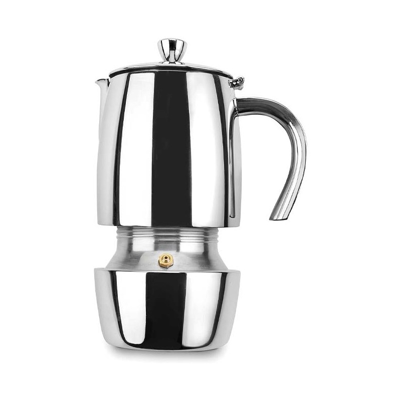 Cafetière Italienne (moka) 10 Tasses - Acier Inoxydable 18/10 - Bande Silicone Rouge - Compatible Induction - Design élégant