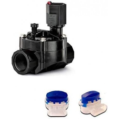 Elettrovalvola per irrigazione Rain Bird 100-HV da 1" e 9 V per programmatori a batteria + 2 connettori impermeabili per isolare