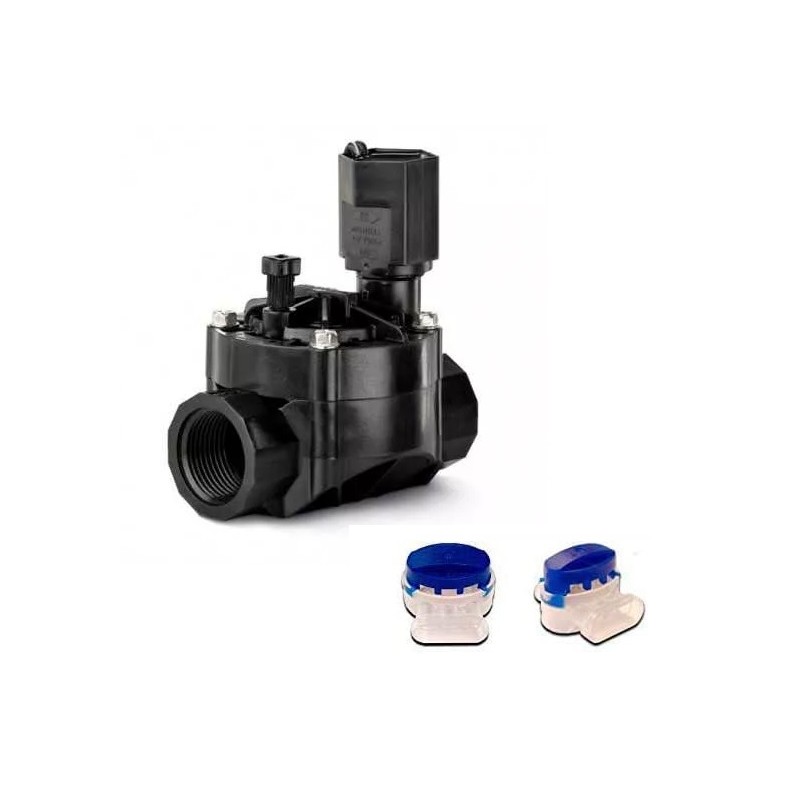 Rain Bird 100-HV 1" 24v Irrigation Solenoid Valve for Electric Programmers + 2 Watertight Connectors to Insulate Connections