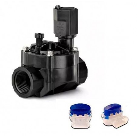 Válvula solenoide de irrigação Rain Bird 100-HV 1" 24 V para controladores elétricos + 2 conectores selados para isolar conexões