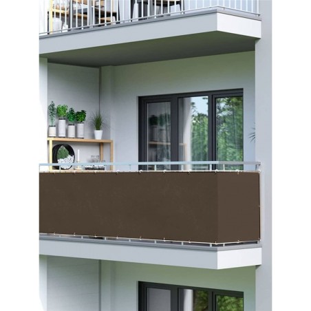 Brown balcony netting, 0.9 x 5 m, 100% privacy. Includes rope and eyelets.