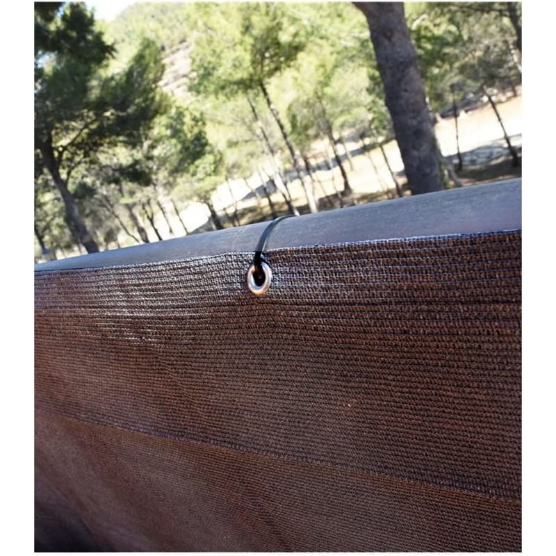 Brown balcony netting, 0.9 x 3 m, 100% privacy. Includes rope and eyelets.