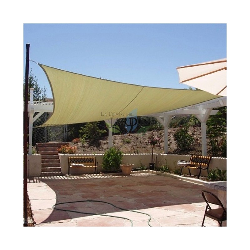 Toldo vela cuadrado beige 3,6 x 3,6 metros, 150 gr/m2 UV para jardín con cuerdas