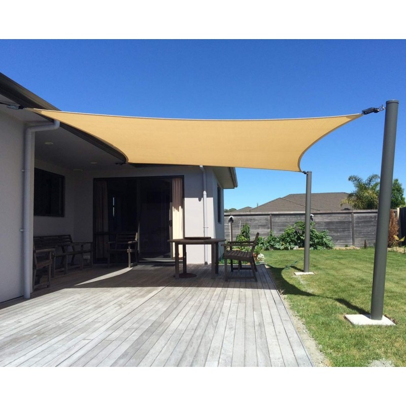 Waterproof rectangular beige awning, 4 x 6 meters, 150 gr/m2 UV protection for the garden with ropes