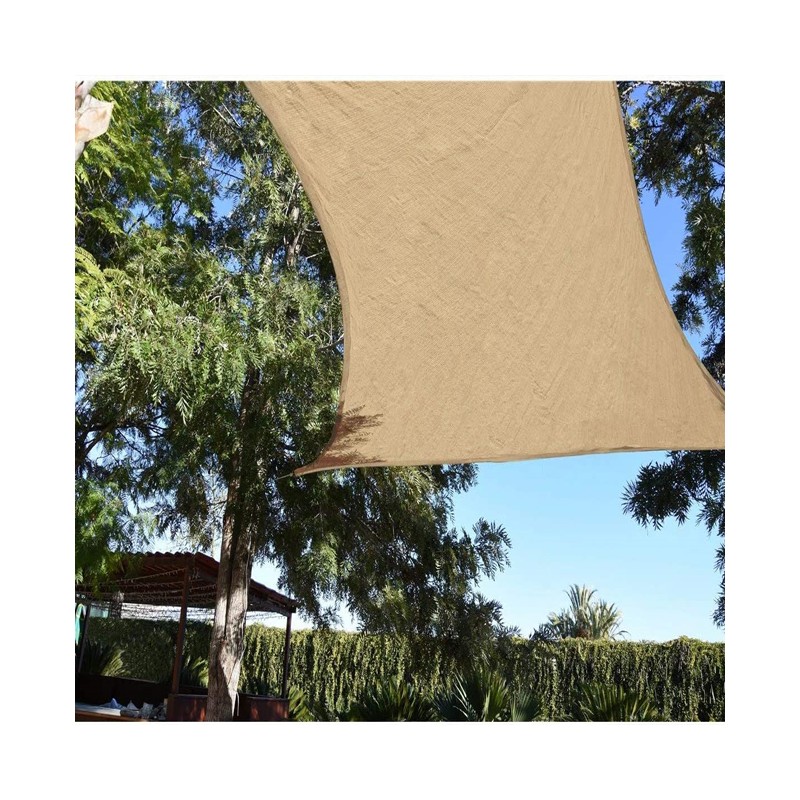 Store voile d'ombrage polyester imperméable carré 5 x 5 m, sable 165 gr/m2 UV pour jardin