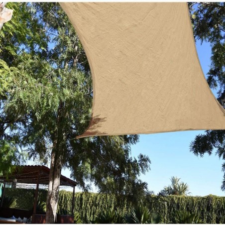 Toldo vela cuadrado impermeable poliéster 3,6 x 3,6 m, arena 165 gr/m2 UV para jardin