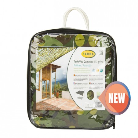 Reversible military camouflage shade sail, 3 x 4 m, 120 g/m2 UV protection for the garden