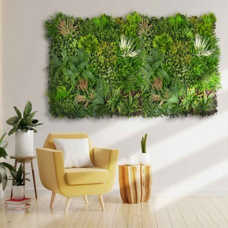 Mur Végétal Artificiel Brise-Vue Verdissement Balcon Clôture de Jardin, avec Treillis, Feuilles de Madagascar, 100 x 100 cm