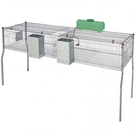 Rabbit cage 2 compartments metal floor 200 x 62 x 99 cm equipped with hoppers and drinkers