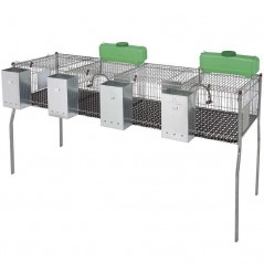 Gaiola para coelhos com 4 compartimentos e piso de plástico, 200 x 62 x 99 cm, equipada com comedouros e bebedouros