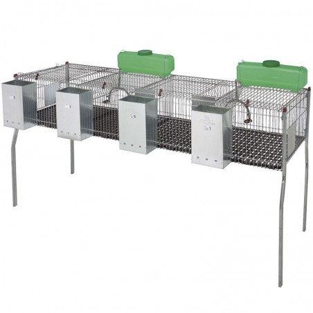 Rabbit cage 4 departments plastic floor 200 x 62 x 99 cm equipped with hoppers and drinkers