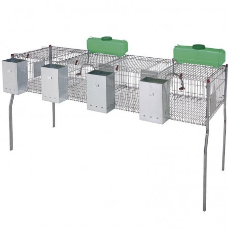 Gaiola para coelhos com 4 compartimentos e piso metálico, 200 x 62 x 99 cm, equipada com comedouros e bebedouros