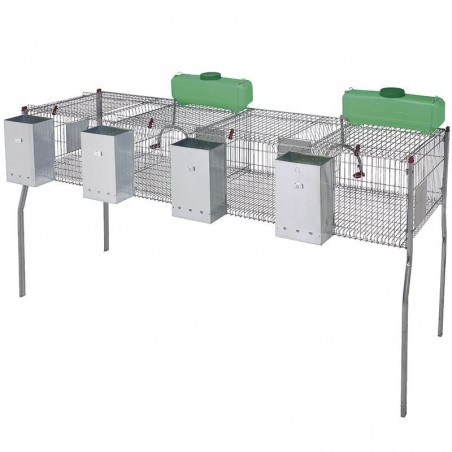 Rabbit cage 4 compartments metal floor 200 x 62 x 99 cm equipped with hoppers and drinkers