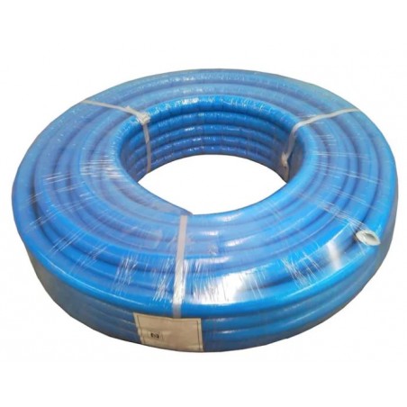 Tubo hidráulico multicamadas azul de 16 mm com isolamento. Bobina de 50 metros. 2 mm de espessura. Pressão de 10 bar. Resistente