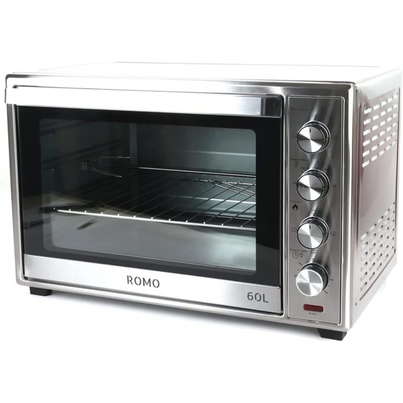 Horno Eléctrico Sobremesa Convención y Rustidor 60L. 2500W. Temperatura hasta 230ºC, Temporizador con Apagado 60Min (Inox)