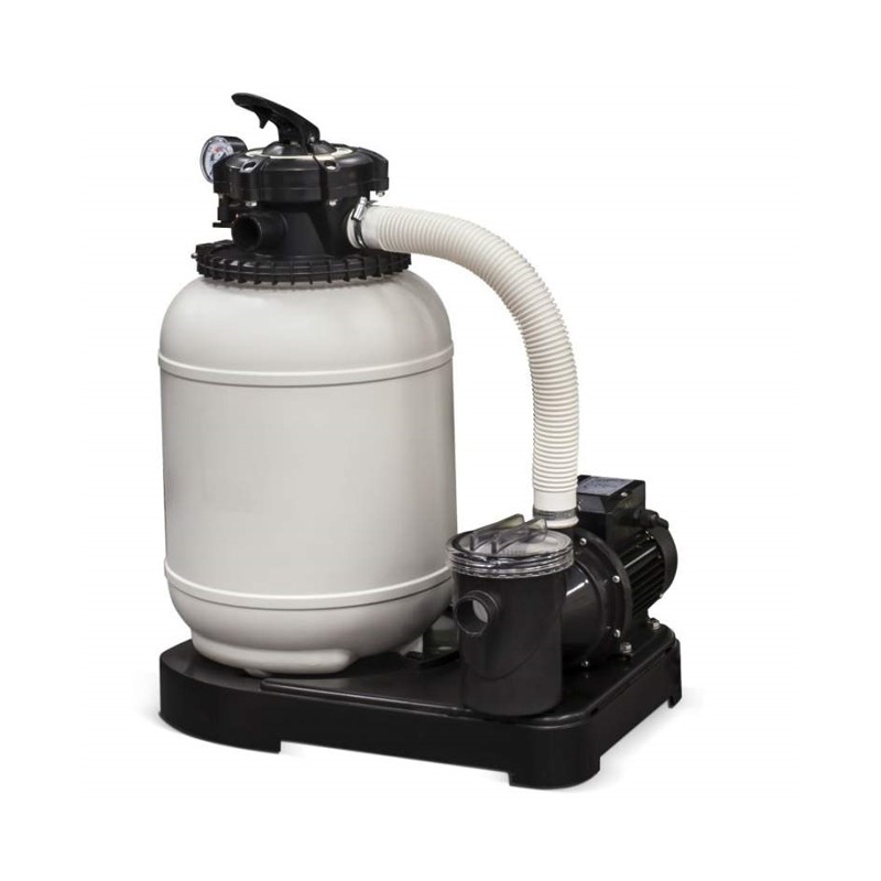 Monoblocs with injected filter. 6000 l/h or 400 mm top valve with 6-position lever and 0.4 HP pump.