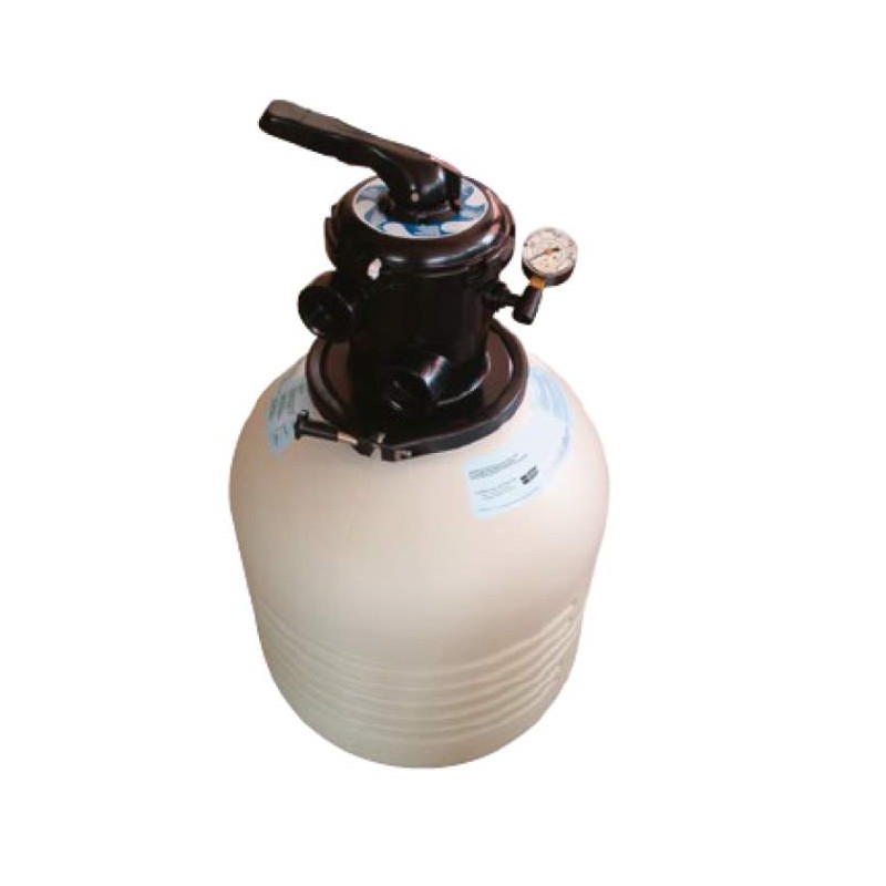 Mundgeblasener Filter M-3000 Ø 430 mm mit Ventil oben 9000 l/h Maximaler Arbeitsdruck 2,5 bar Mundgeblasener Filter M-3000 Ø 430 mm mit Ventil oben 9000 l/h Maximaler Arbeitsdruck 2,5 bar